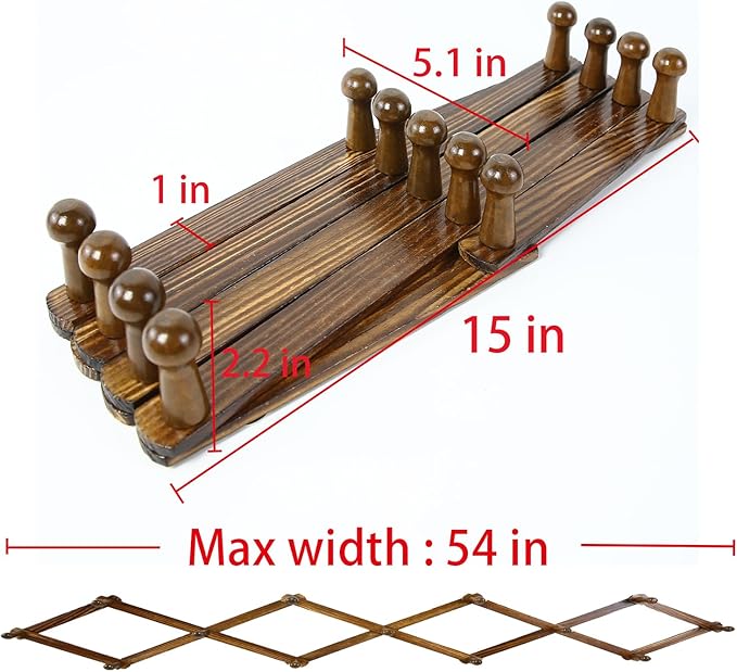 AMAPON Accordion Style Expandable Wall Wooden Coat Rack 13 Hooks (Pegs) Hang Hats Jackets Coffee Mug Purses Necklaces Towels Cap Leash Scarves Data Line Kitchenware (Walnut 2 Pack)