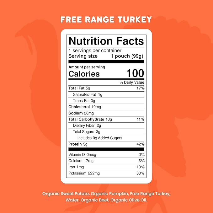 Serenity Kids 6+ Months Turkey Puree Baby Food Pouches - Ethically Sourced BPA-Free Pumpkin Puree & Organic Veggies - 3.5 Oz, 12 Pack