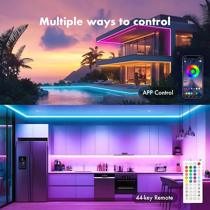 Neon Rope Lights, JIAMEI 65.6FT RGB LED Strip Lights, App Control, IR Remote, Music Syncing, Outdoor IP67 Waterproof, Flexible Strip Cuttable for Bedroom, Gaming, Party(2 Rolls of 32.8FT)
