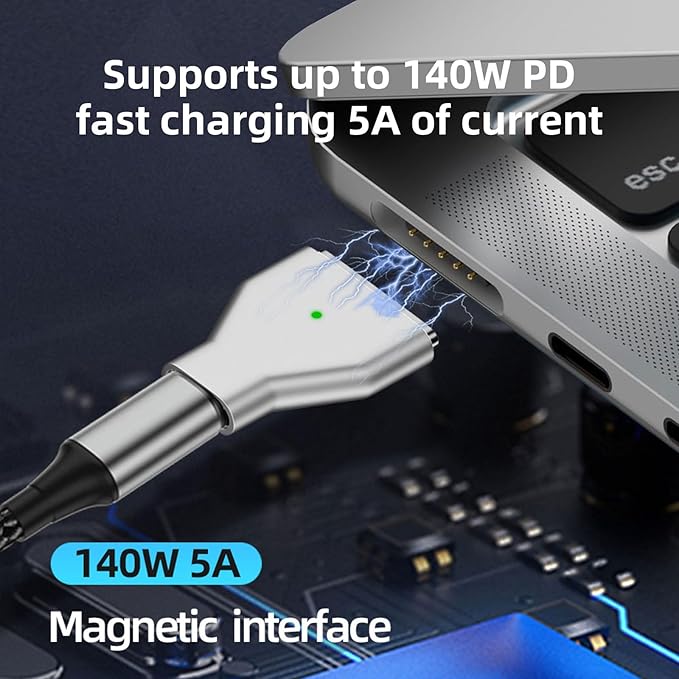 USB C to Magnetic 3 140W Charging Adapter Safe 3 Compatible with MacBook Pro 2023 (M2, 14/16 inch), MacBook Air 2022 (M2), MacBook Pro 2021 (M1, 14/16 inch) with 240W USB C Cable (1.5M)