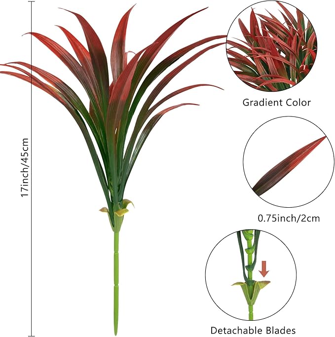 Ouddy Decor 20 Pcs Fake Outdoor Plants Artificial Grass Greenery Stems Faux Plastic Plants UV Resistant for Fall Indoor Outside Garden Hanging Planter Pathway Porch Patio Window Box Home Decor, Red