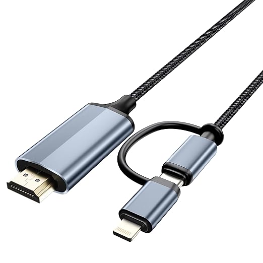 6FT 2-in-1 Lightning• Type C to HDMI Cable•Dual Interface HDMI Cable for iPhone 16/15/14/Pro/Max & iPad Pro/Air,Syncs Video & Audio（Not Support Android & Streaming Netflix