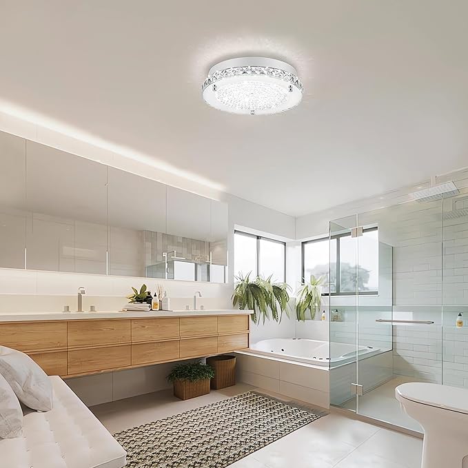 LED Ceiling Light,Auffel Minimalist Modern 11-Inch Surface Flush Mount Light Fixture Glass 4000K Daylight White Lamp 1980LM K9 Crystal Chandelier Lighting for Kitchen,Bathroom,Bedroom,Hallway