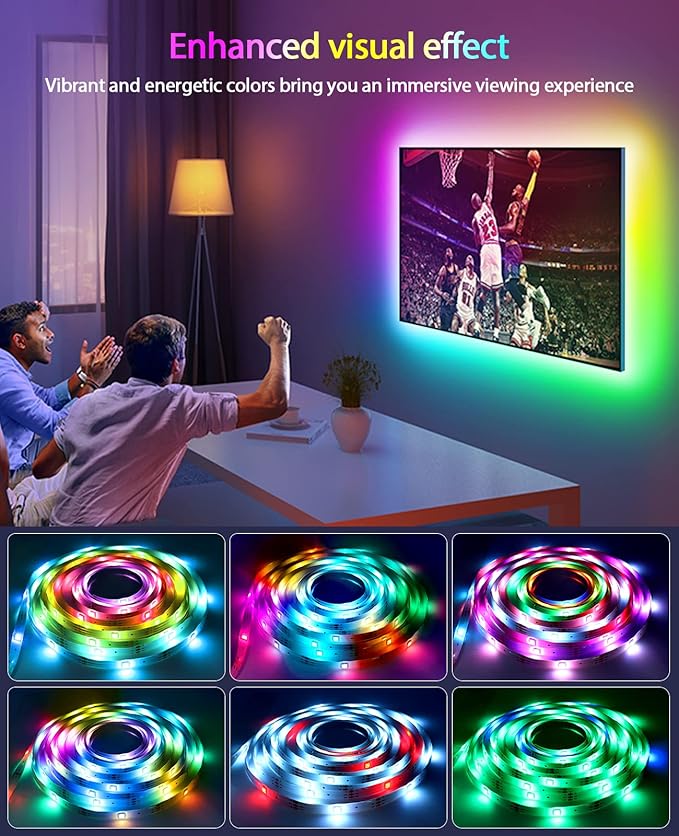 Daymeet TV Led Backlight,13.1ft ICRGB LED Lights for TV USB Light Strip for 40-65 inch Monitor Behind Lighting, Rainbow Color TV Lights Music Sync Bluetooth APP Control with Remote