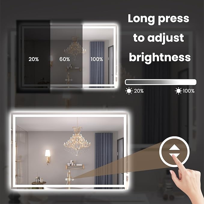 55"X30" LED Bathroom Mirror with Front Lights and Backlit, Anti-Fog, Dimmable, Shatter-Proof Tempered Glass, Lighted Bathroom Vanity Mirror for Wall with 3 Colors, Memory Function