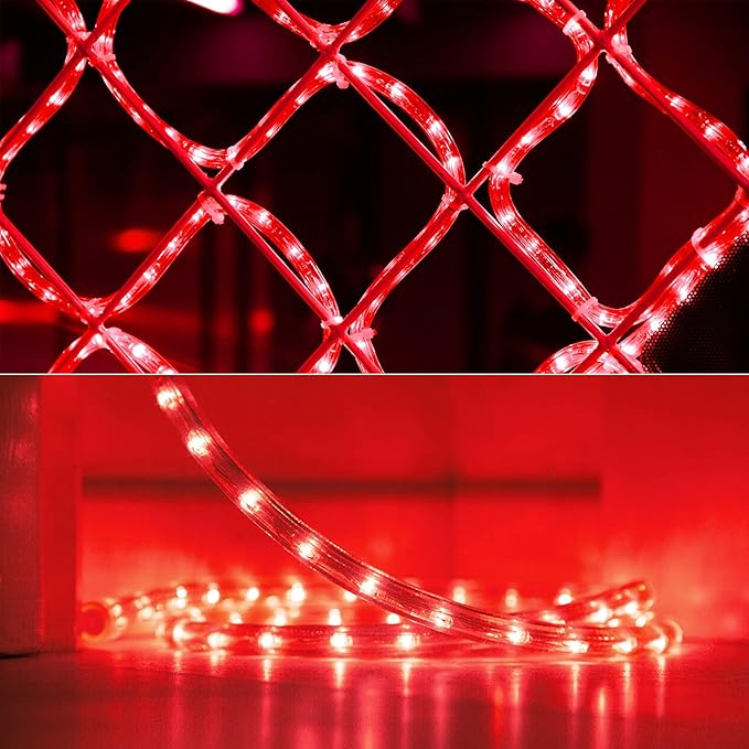 Brizled Rope Lights Outdoor, 18ft 216 LED Red Christmas Rope Lights Connectable, 120V Plugin Red Christmas Light Waterproof Clear Tube Lighting Indoor for Xmas Patio Garden Party Home Decorations