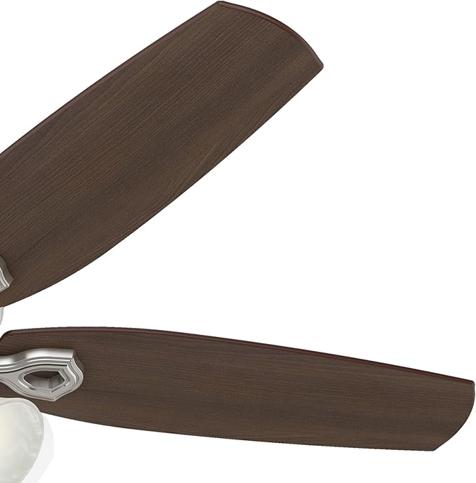 Hunter 52 inch Indoor Ceiling Fan with LED Lights - Ceiling Fan with Pull Chain, For Bedroom or Living Room, Standard Mount, No Remote, 5 Blades, Includes Bulbs - Builder Plus 53237, Brushed Nickel
