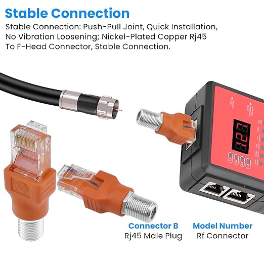 4PCS F-Type Female to RJ45 Male Coaxial Converter Ethernet Adapter, Coax Straight Connector for Cable Line Tester Monitor Digital Signal Compatible, Orange