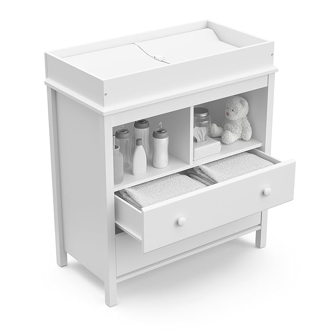 Storkcraft Alpine 2 Drawer Changing Table Chest (White) - Attached Changing Table Topper Fits Any Standard-Size Baby Changing Pad, 2 Drawers, 2 Shelves for Extra Nursery Storage, Easy to Assemble