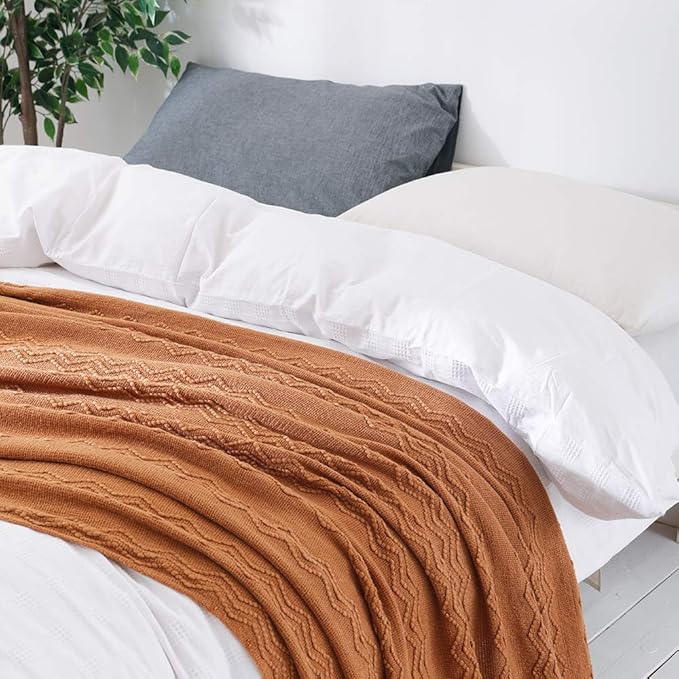 BOURINA Almond Throw Blanket 50x60 Inches Throw Textured Solid Soft Sofa Couch Decorative Knit Blanket