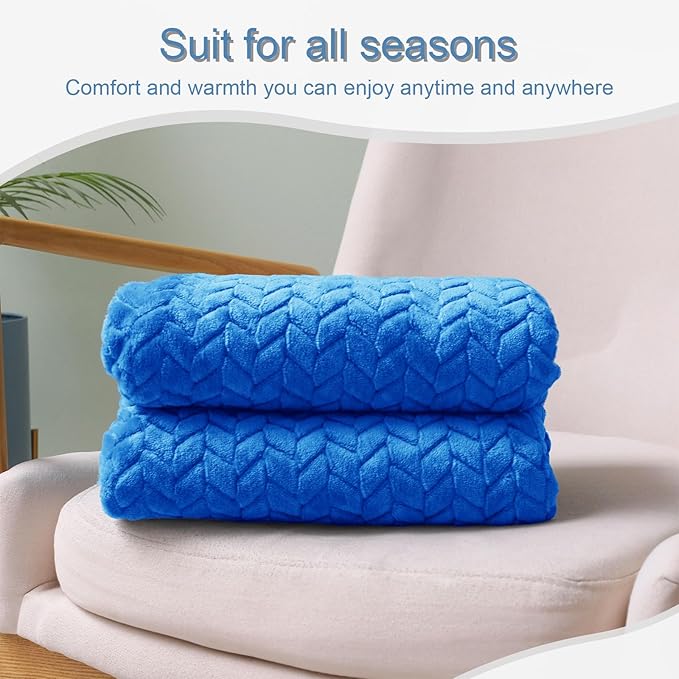 Exclusivo Mezcla Fleece Throw Blanket for Couch, 50x70 Inches Soft Cozy Jacquard Flannel Blankets, Lightweight Fuzzy Plush Warm Throws for Winter, Cobalt Blue