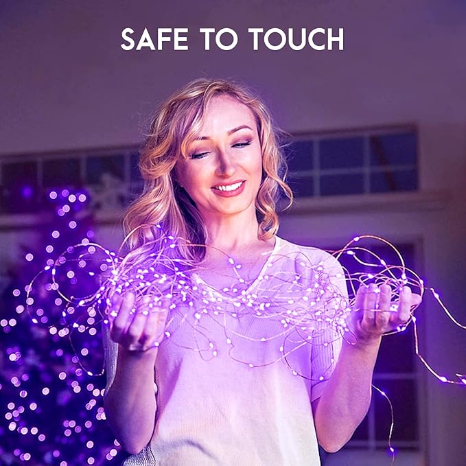 JMEXSUSS 4 Pack 50 LED Halloween Fairy Lights Battery Operated, 16.1ft Purple String Lights, Mini Christmas Lights Indoor Outdoor Waterproof for Bedroom Party Halloween Christmas Decorations