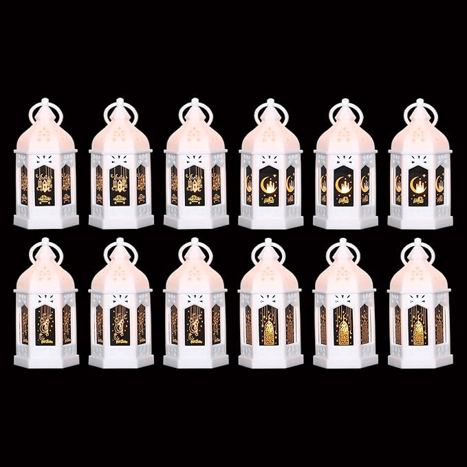 LLQ Mini Ramadan Lantern (12Pcs-5in) - Moroccan Small Lanterns Decorative, Eid Mubarak Decorations for Home, Ramadan Gifts for Family, Table Centerpiece