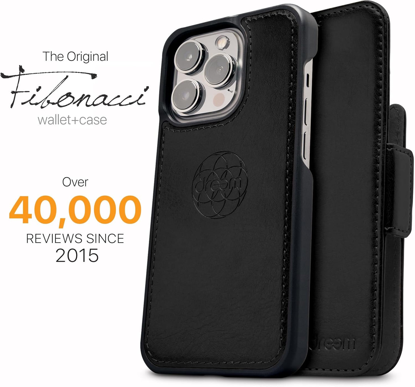 Dreem Fibonacci Compatible with iPhone 14 Wallet Case, 2-in-1 Shockproof Detachable Vegan Leather Folio, Black