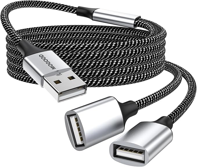 MOGOOD USB Splitter Cable, 1m USB A Male to 2 Female Y-Cable – Braided, Durable, Fast Data Transfer for Printer, Keyboard, Mouse, Flash Drive, LED Lights, PlayStation – Plug & Play