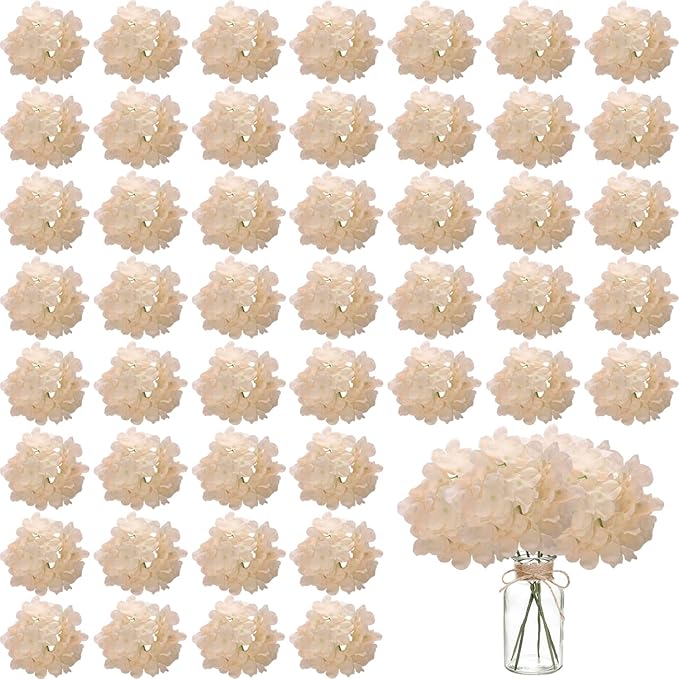 100PCS Artificial Hydrangea Flowers, Fake Flowers Silk Hydrangea Full Flowers Heads with Stems for Wedding Home Party Shop Baby Shower Decor (Apricot)