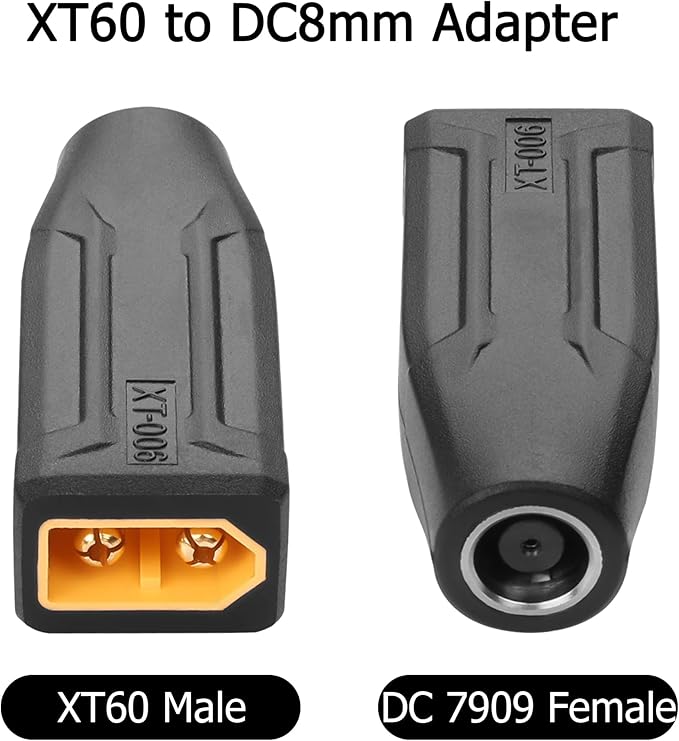 YAODHAOD XT60 to DC 8mm Adapter, XT60 Male to DC 7909 Female Connectors Adapter Connect Solar Panel Lipo Battery for Portable Power Station Solar Generator (2PCS) (XT60 Male to DC7909 Female)