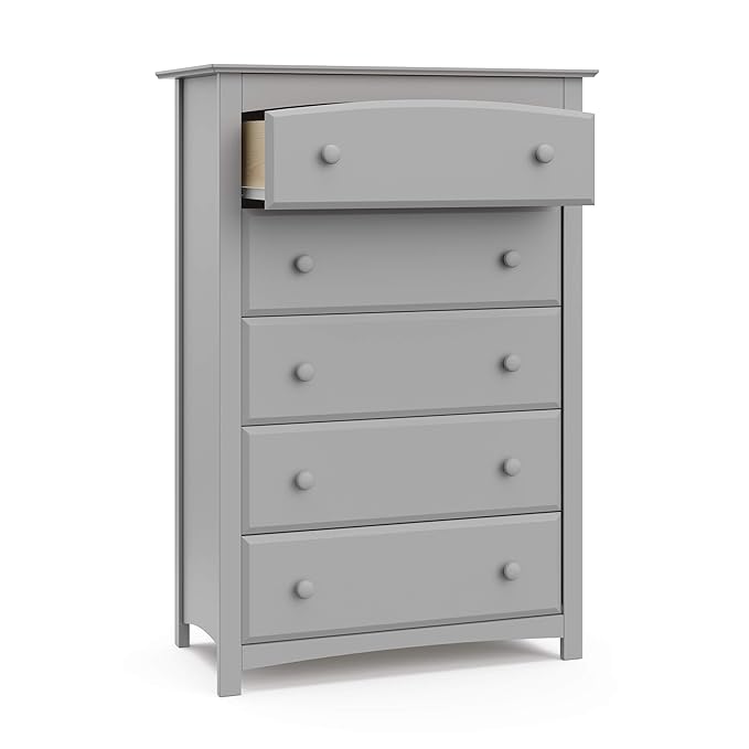 Storkcraft Kenton 5 Drawer Dresser (Pebble Gray) – GREENGUARD Gold Certified, Dresser for Kids Bedroom, Includes Safety-Focused Interlocking Drawer System