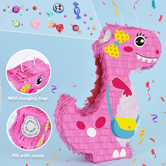 Dinosaur Pinata - Dinosaur Birthday Party Supplies for Girls Kids Dino Themed Party Pinata Bundle Set Perfect Party Game Activity Decoration