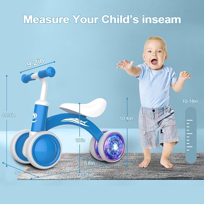Colorful Lighting Baby Balance Bike Toys for 1 Year Old Boy Girl Gifts, 10-36 Month Toddler Balance Bike, No Pedal 4 Silence Wheels & Soft Seat First Riding on Toys, 1st Birthday Gifts