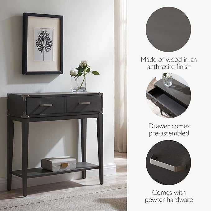 Leick Home 24032 Beckett One Drawer Hall Stand with Shelf for Living Room, Hallway, Entryway, Anthracite/Pewter