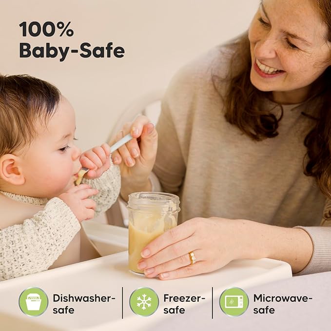KeaBabies 4pk 8oz & 4pk 4oz Glass Baby Food Containers with Lids - Leak-Proof, Microwavable Small Glass Jars, Baby Purees & Toddler Snack Storage Containers, BPA-Free, Dishwasher & Freezer Safe(Sage)