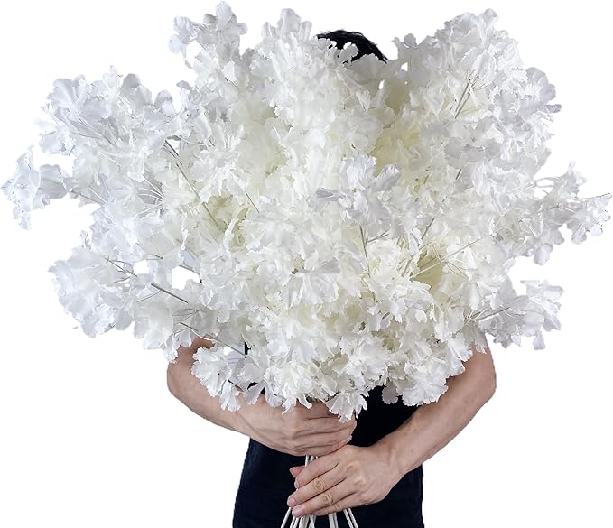 10Pcs in Bulk Artificial White Cherry Full Blossom Branches 35 Inch for Tall Floor Vase Wedding Home Decoration Fake Silk Flowers for Table Centerpiece Garden Party Indoor Outdoor (White - 10Pack)