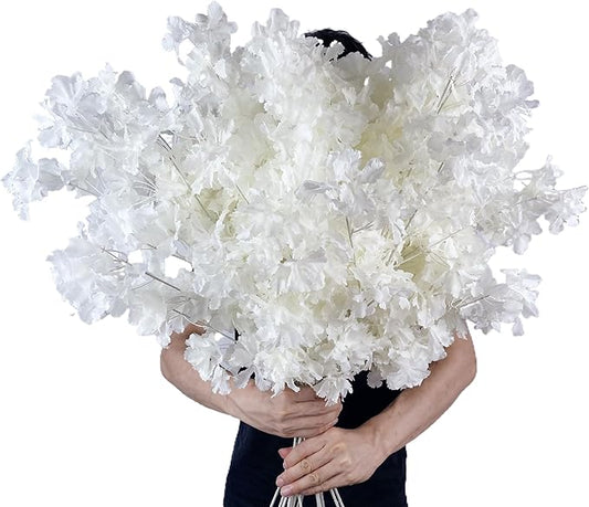 10Pcs in Bulk Artificial White Cherry Full Blossom Branches 35 Inch for Tall Floor Vase Wedding Home Decoration Fake Silk Flowers for Table Centerpiece Garden Party Indoor Outdoor (White - 10Pack)