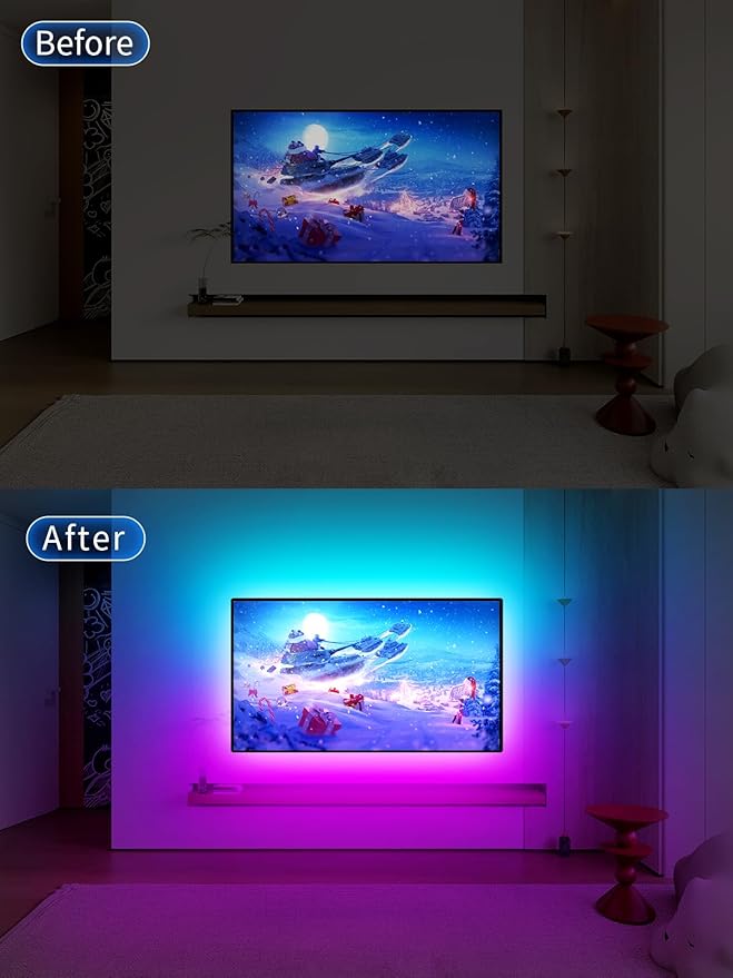 GIPOYENT Music Sync LED TV Backlight, RGB Color Changing Light Strip for 55-80 Inch TVs - Bluetooth Function, Home Theater (19.6ft)