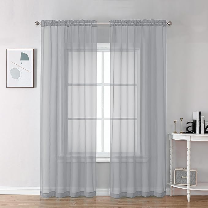 Chyhomenyc Light Grey Sheer Curtains 78 Inches Long 2 Panels Set for Living Room, Light Filtering Voile Lightweight Bedroom Curtains, Rod Pocket Solid Window Treatment Drapes, Each 42W x 78L
