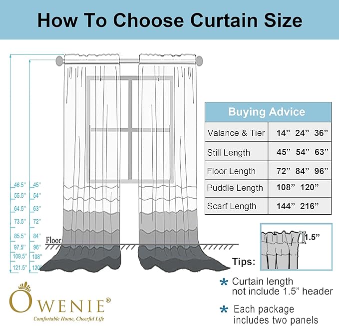 OWENIE Purple Sheer Curtains 96 Inch Length, Elegant Sheer Curtains for Bedroom, Window Voile Sheer Curtain Panels/Drapes/Treatment for Living Room, 2Pcs, Each 42" W x 96" L