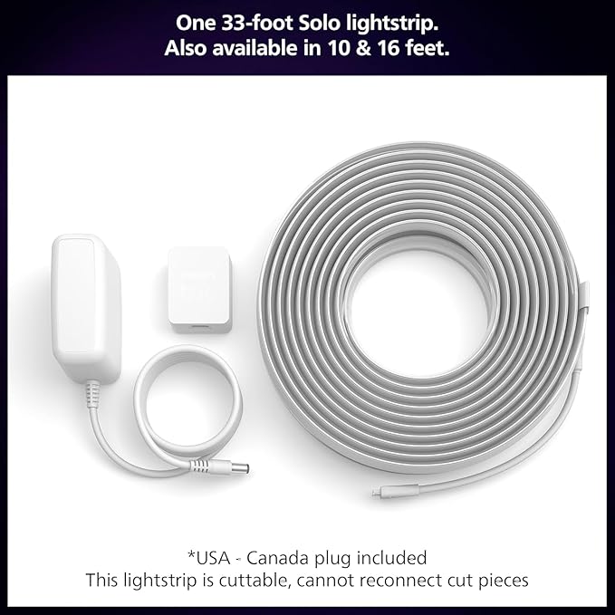 Philips Hue Indoor 33 Ft Smart LED Solo lightstrip Base Kit - 1 Pack - Control with Hue App - Compatible with Alexa, Google Assistant and Apple HomeKit