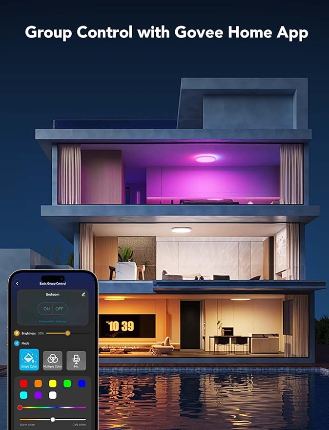Govee Smart Ceiling Light, RGBIC LED Ceiling Light Fixture, 2400LM Flush Mount Light Fixture, DIY Colors, Works with Alexa, 2200K-6500K Ceiling Lights for Bedroom, Living Room, 12 Inch, 2 Packs