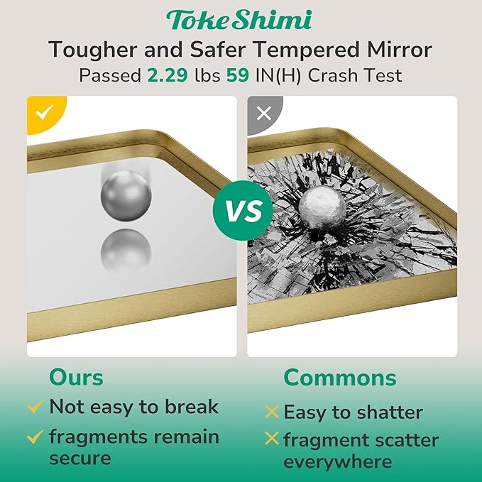 TokeShimi 36x36 Brushed Gold Bathroom Mirror,Bathroom Vanity Mirror Square,Tempered Glass,Gold Framed Bath Mirror Wall(Horizontal/Vertical)