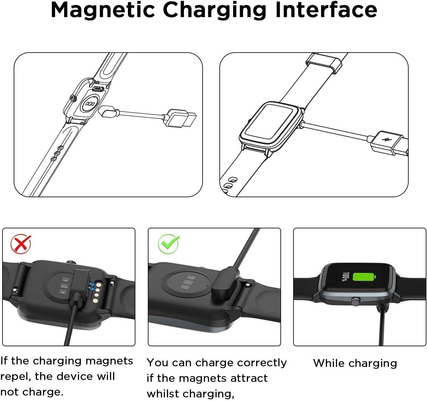 Pupuskyer Smartwatch Charger, Lamshaw Magnetic USB Charging Cable Replacement for 1.69'' P25 Smartwatch (2