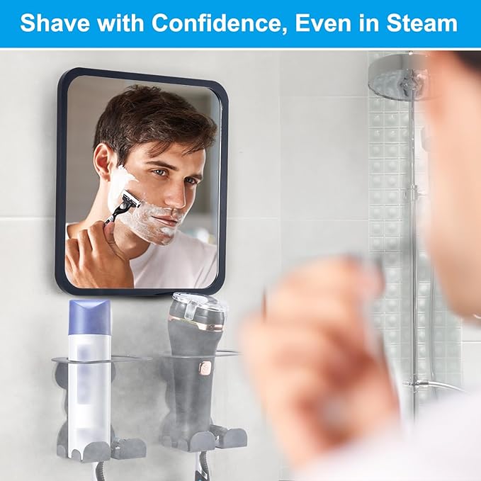 Fogless Shower Bathroom Wall Mirror: Shower Mirror fogless for Shaving with Razor Holder – NO Drilling Anti Fog Mirror for Shower Shatterproof & Waterproof for Bathroom - Men and Women
