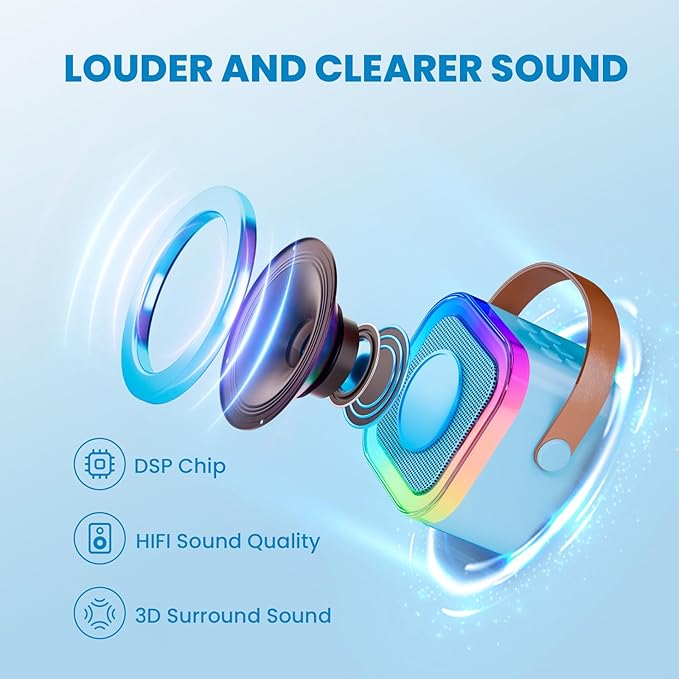 IROO Mini Karaoke Machine for Kids, 2025 TOP Toys Birthday Gifts Ideas for Girls Ages 4, 5, 6, 7, 8, 9, 10, 12+ Years Old, Portable MP3 Player with 2 Wireless Mics for Party