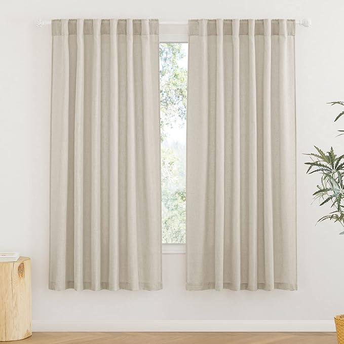 RYB HOME Curtains for Living Room - Linen Sheer Curtains Semi-Transparent Sheers Light Airy Drapes for Bedroom Dorm Office Bathroom Sliding Door Shades, Angora, W 52 x L 72 inches Long, 1 Pair