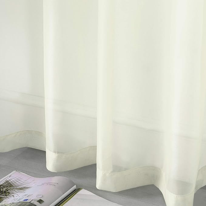 DUALIFE Cream Beige Sheer Curtains 120 Inches Extra Length for Living Room Decor 2 Panels Set Light Filtering Semi Sheer Farmhouse Style Curtains 52X120 Inch Long 10 FT Ivory