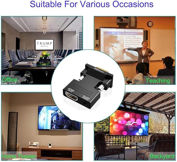 HDMI to VGA Adapter, HD 1080P Audio Video Converter, Gold-Plated Connector (Female to Male) for Computers, desktops, laptops, PCs, Monitors, projectors, HDTVs, Chromebooks,Raspberry Pi,Roku, Xbox,etc