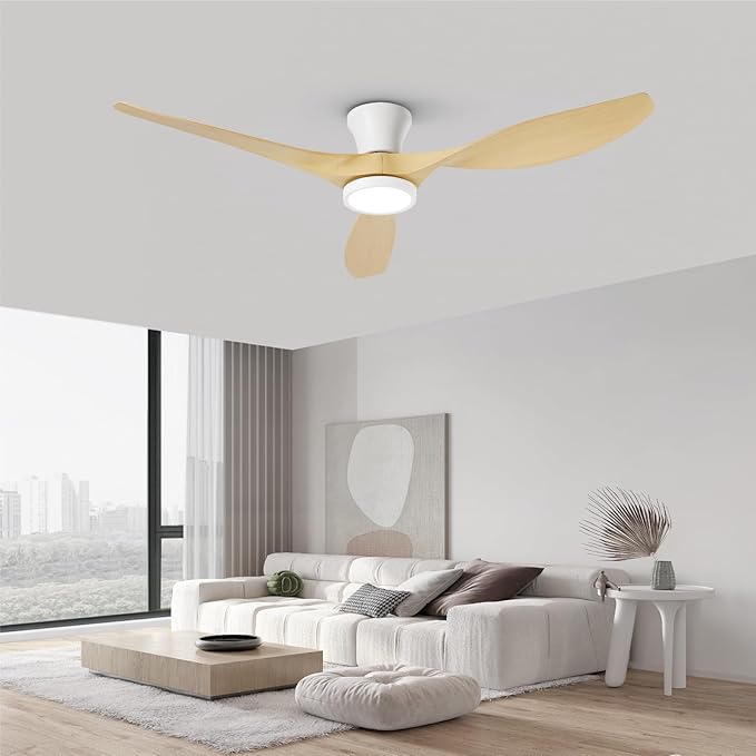 TALOYA 52 inch Ceiling Fans with Lights and Remote, Flush Mount Low Profile Ceiling Fan with Reversible DC Motor ABS Blades for Bedroom Living Room Kitchen Light Oak Finish