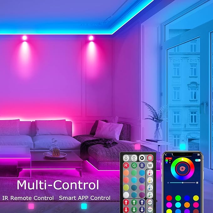 Keepsmile 65.6ft Led Lights for Bedroom,Bluetooth Smart APP Control Color Changing RGB Led Strip Lights with Remote Control Led Lights for Room Kitchen Party Home Decoration
