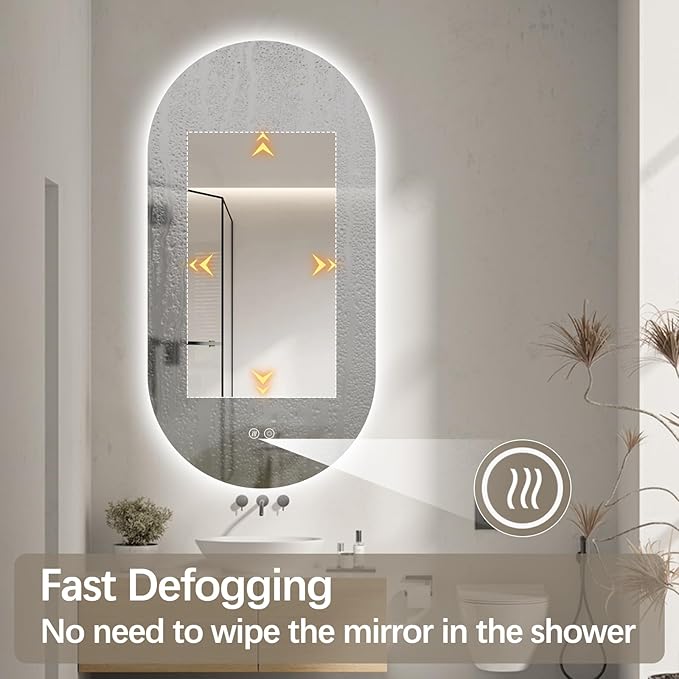 55"x28" Oval Led Bathroom Mirror with Lights, Frameless Backlit Vanity Mirror for Wall, Anti Fog Smart Mirror with 3 Colors Stepless Dimmable, Waterproof, Explosion-Proof, Vertical/Horizontal