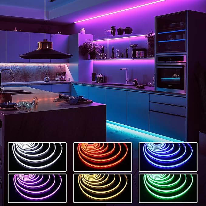 phopollo COB LED Strip Lights, Multi-Color 576 LEDs/m High Density Flexible 24V Led Lights with RF & App Control, LED Lights for Bedroom, Kitchen, Cabinet Lighting-16.4ft
