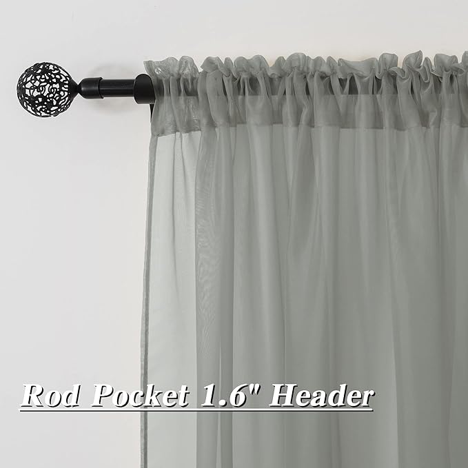 HUTO Sage Grey Sheer Curtains 84 inches Long for Living Room Rod Pocket Window Sheer Voile Drapes for Bedroom Girls Canopy Bed Nursery 2 Panels 52 by 84 Inch Length