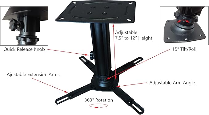 STR-MOUNTMB Silver Ticket Products LCD/DLP Low Profile Universal Projector Mount (7.5" to 12" Adjustable)