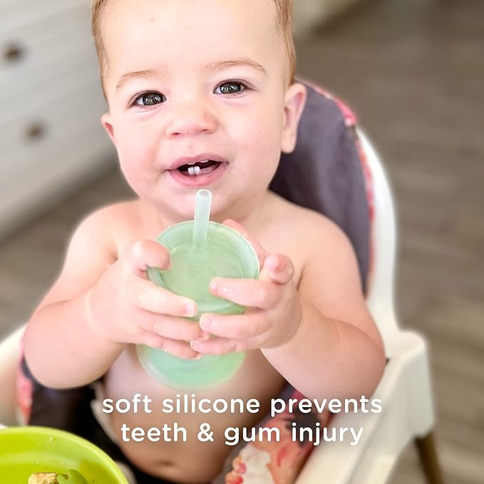 Olababy Silicone Training Cup with Straw Lid | Babies Water Drinking Cup | 6+ Mo Infant To 12-18 Months Toddler | Sippy Cup For Kids & Smoothie Cup | Baby Led Weaning (Lemon, 5 oz)