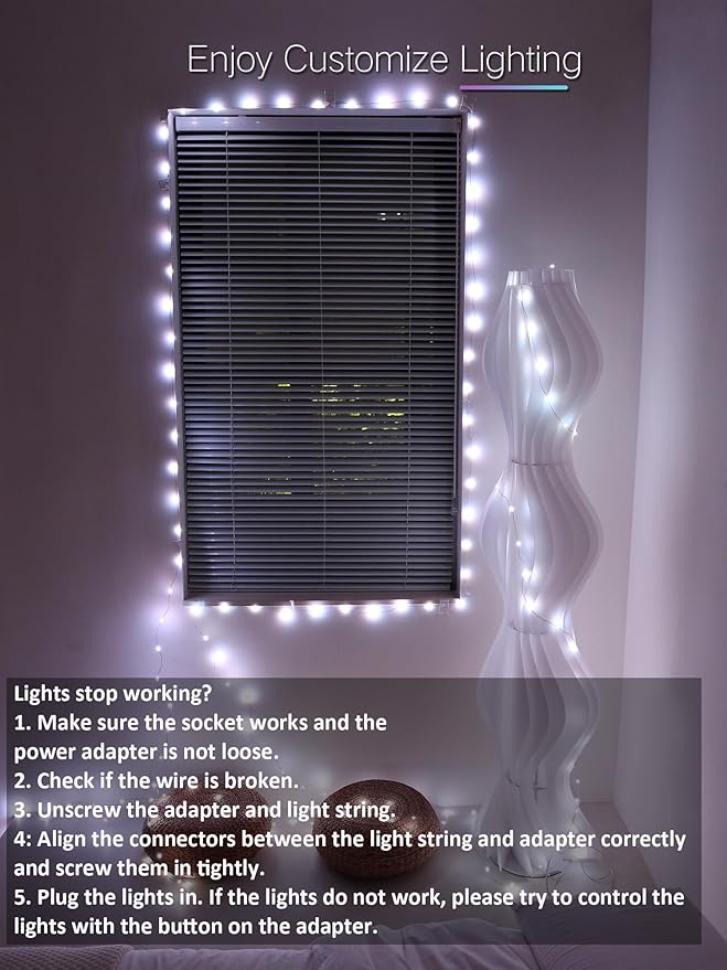 BrizLabs Smart Fairy String Lights, 66ft 200 LED WiFi RGB Christmas Fairy Lights App Control, Dimmable Rainbow Christmas Lighting, Music Sync Xmas Decorative Lighting Work with Alexa & Google Home