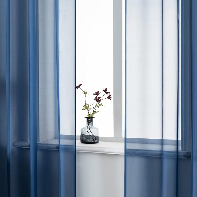 DUALIFE 72 Inch Length Navy Blue Curtains for Bedroom 2 Panels Set Semi Sheer Grommet Window Texture Soft Voile Sheer Curtains for Living Room Boys Playroom 52x72 Inches Long
