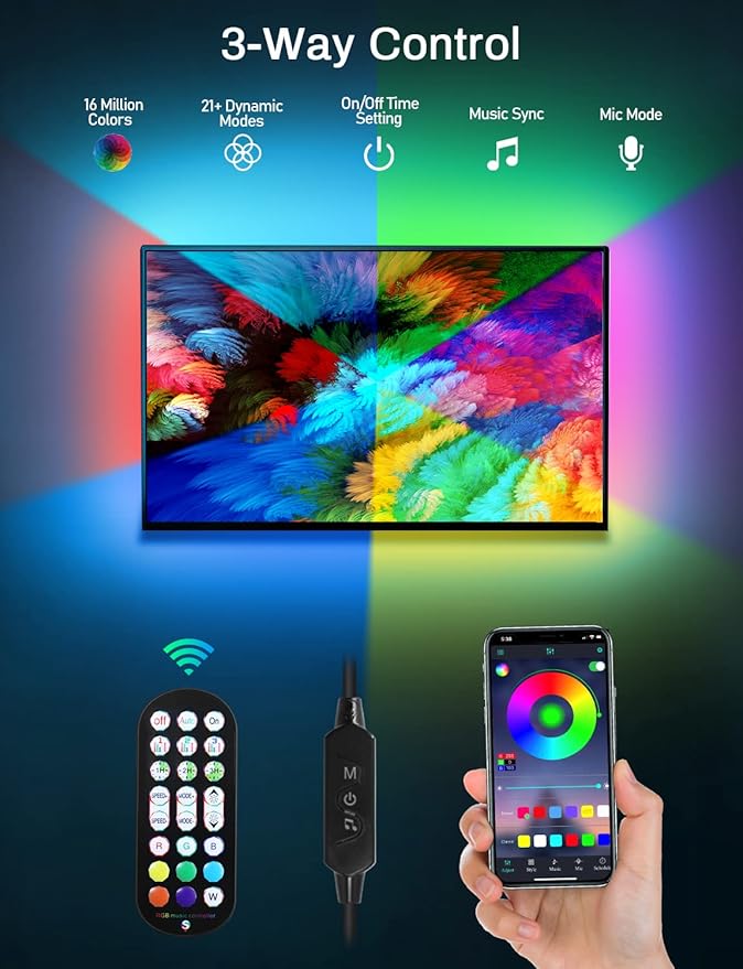MATICOD LED Lights for TV Led Backlight, 16.4ft RGB Led Strip Lights for TV Lights Behind, USB Led Light Strip for 55-70in TV, Bluetooth APP Control Music Sync Ambient Lighting for Gaming Room